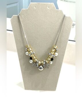 Unique Gold and Silver Pearl Crystal Cluster Necklace